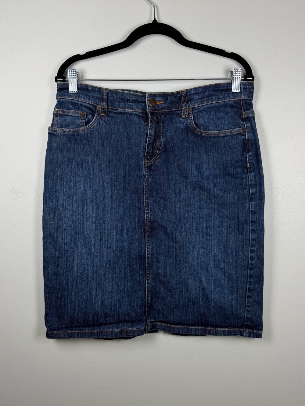 Garnet Hill Women’s Denim Blue Short A-Line Stretch Skirt Minimalist Modest 12P